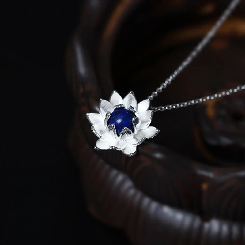 925 Sterling Silver Lazurite Lotus Necklace for Self Care - Image 2