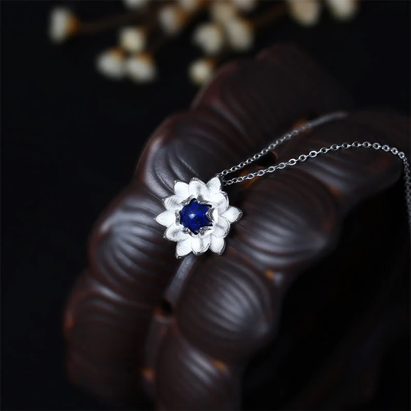 925 Sterling Silver Lazurite Lotus Necklace for Self Care - Image 3