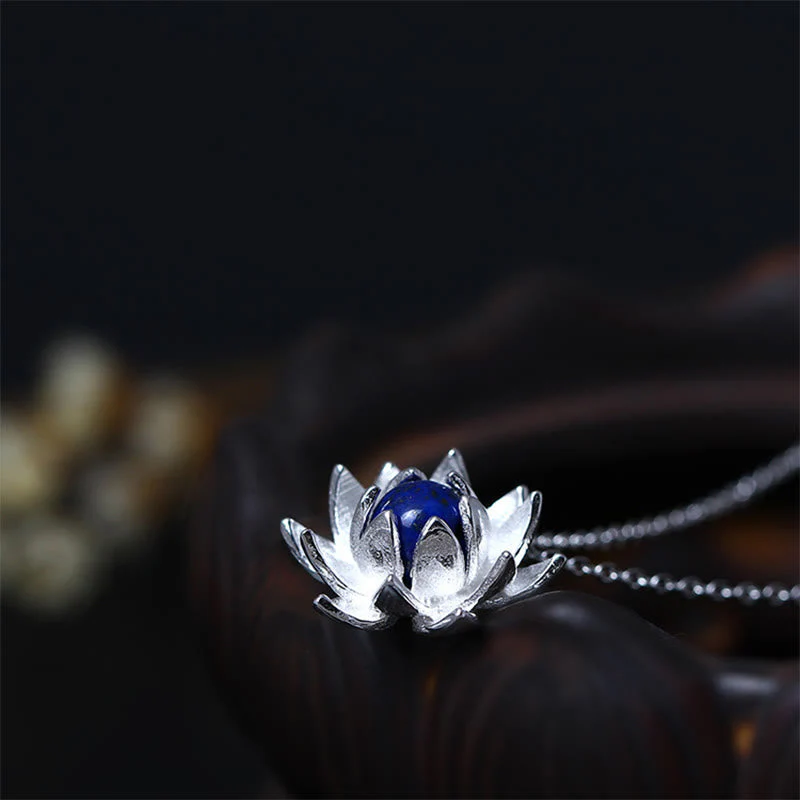 925 Sterling Silver Lazurite Lotus Necklace for Self Care - Image 4