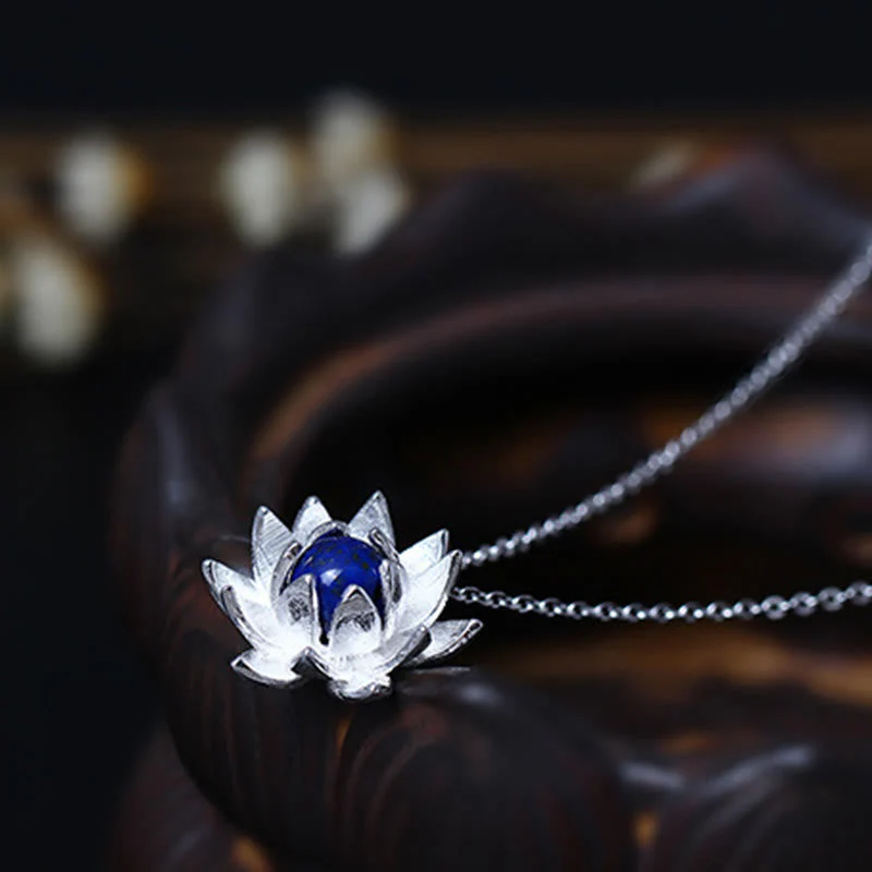 925 Sterling Silver Lazurite Lotus Necklace for Self Care - Image 9
