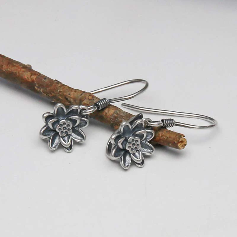 925 Sterling Silver Lotus Flower Enlightenment Earrings - Image 5