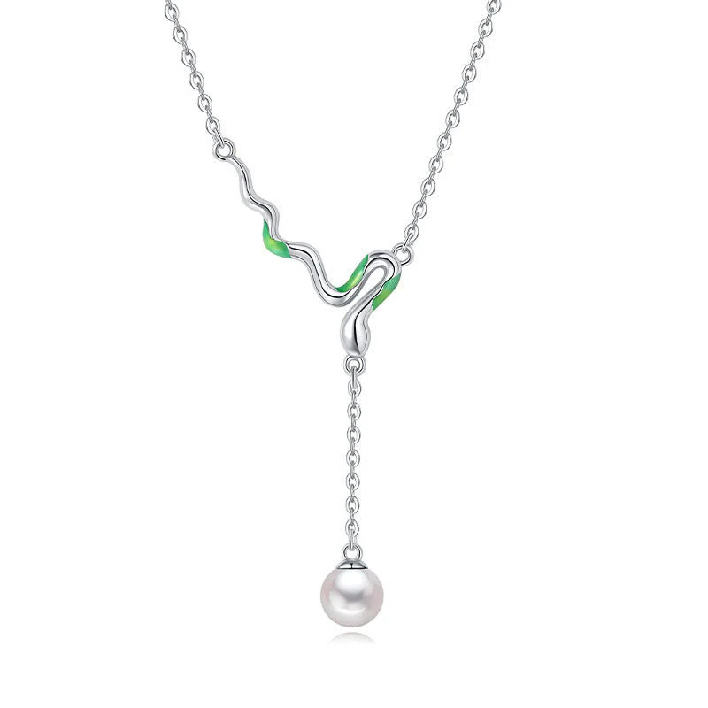 925 Sterling Silver Pearl Necklace Pendant Year of Snake Harmony - Image 4
