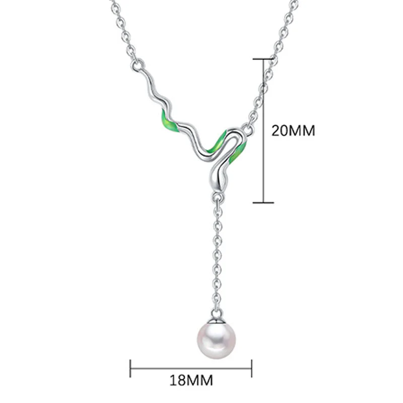 925 Sterling Silver Pearl Necklace Pendant Year of Snake Harmony - Image 5