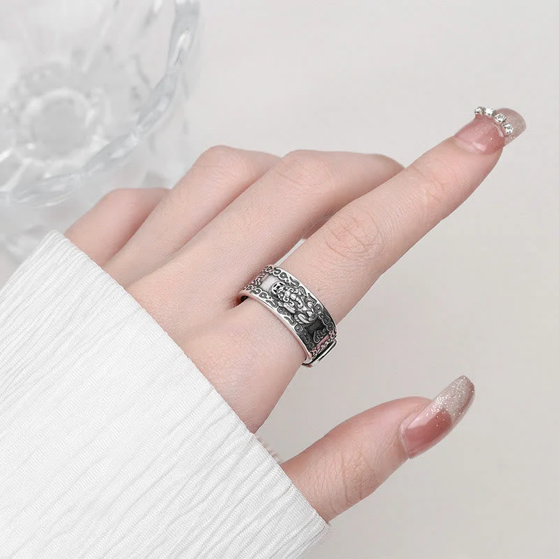 925 Sterling Silver Adjustable Pixiu Ring for Wealth