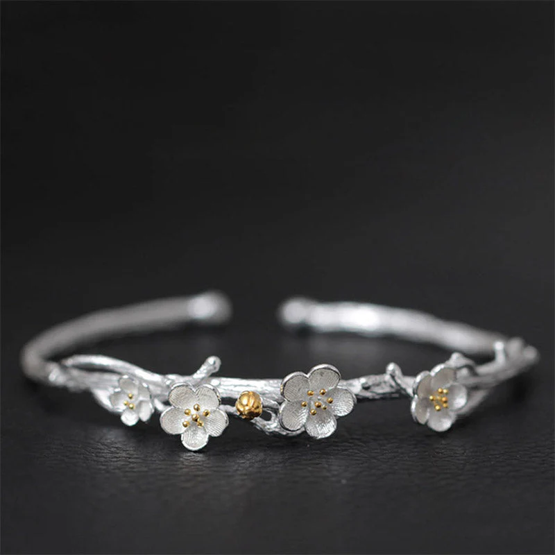 Sterling Silver Plum Flower Blessing Adjustable Spiritual Bracelet - Image 13