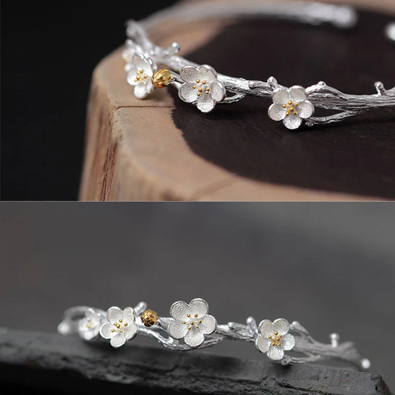 Sterling Silver Plum Flower Blessing Adjustable Spiritual Bracelet - Image 15