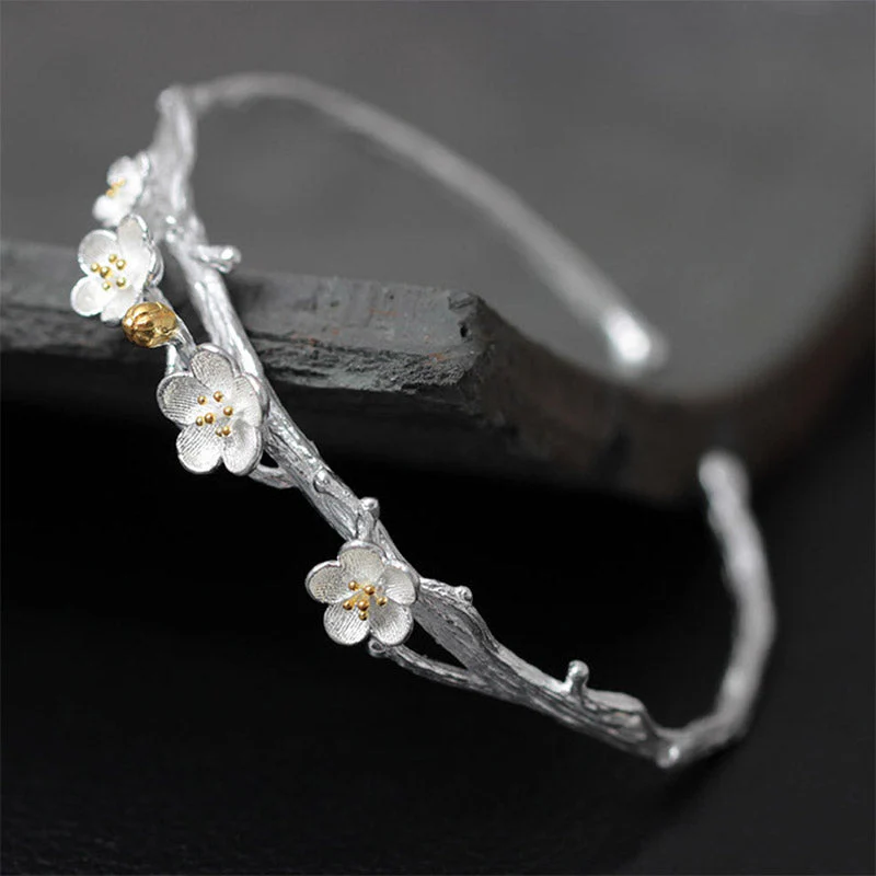 Sterling Silver Plum Flower Blessing Adjustable Spiritual Bracelet - Image 9