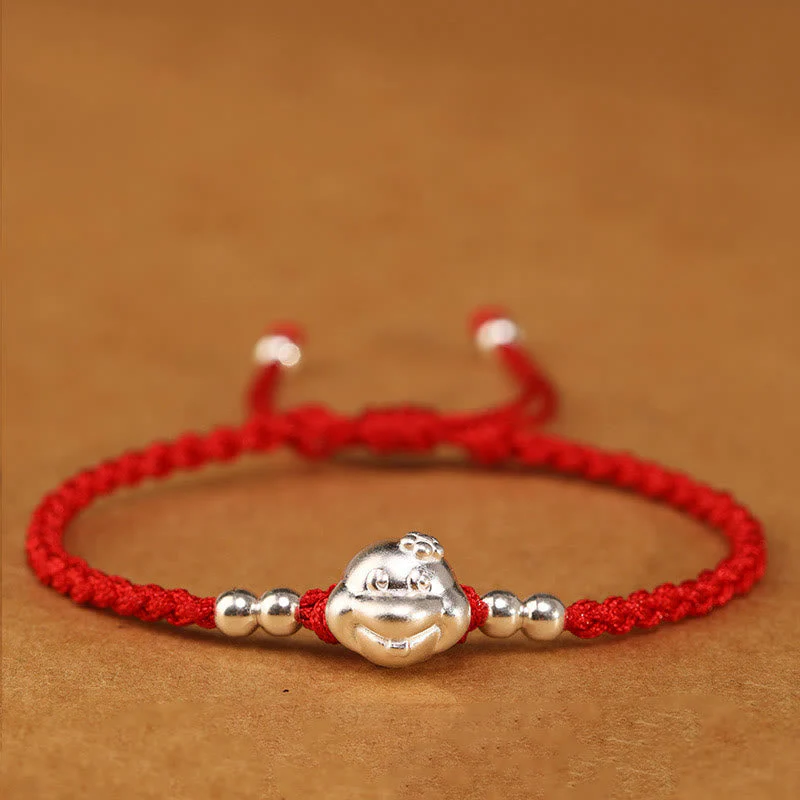 999 Sterling Silver Snake Head Red String Bracelet for Luck & Protection