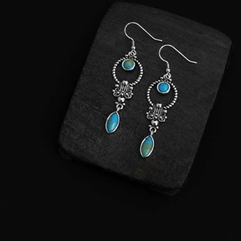925 Sterling Silver Turquoise Balance Drop Dangle Earrings - Image 6