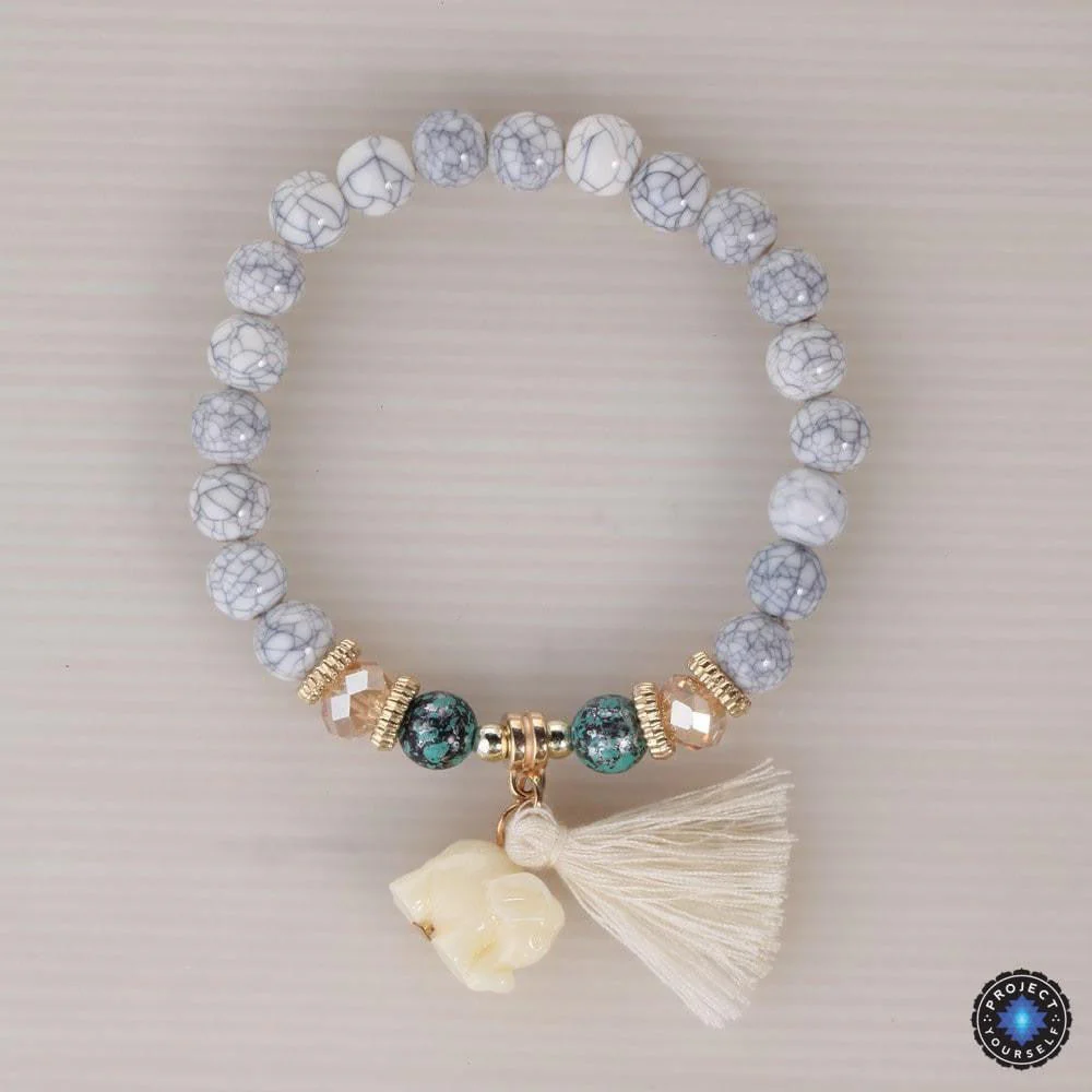 3-Piece Stone and Wood Beads Elephant Charm Boho Bracelet Set - Image 7