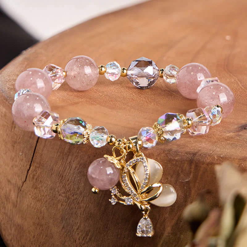 10mm Strawberry Quartz Butterfly Spiritual Bracelet for Women - Image 4