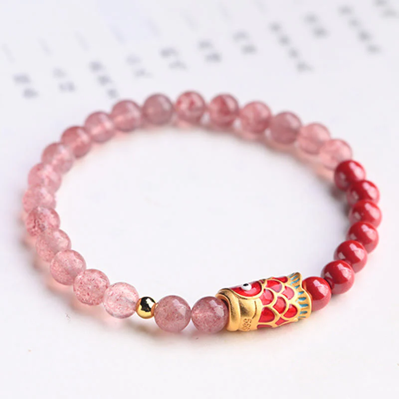 4mm Strawberry Quartz Lucky Koi Fish Healing Bracelet - Image 13