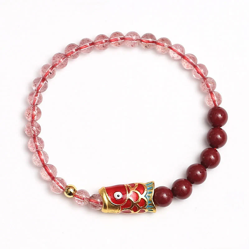 4mm Strawberry Quartz Lucky Koi Fish Healing Bracelet - Image 25