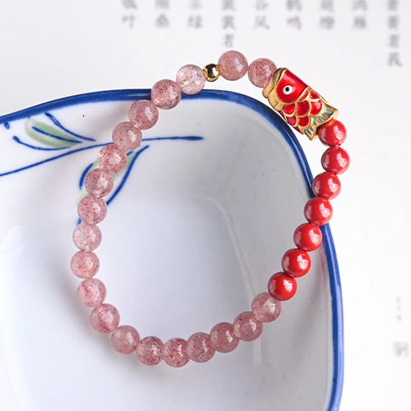 4mm Strawberry Quartz Lucky Koi Fish Healing Bracelet - Image 4