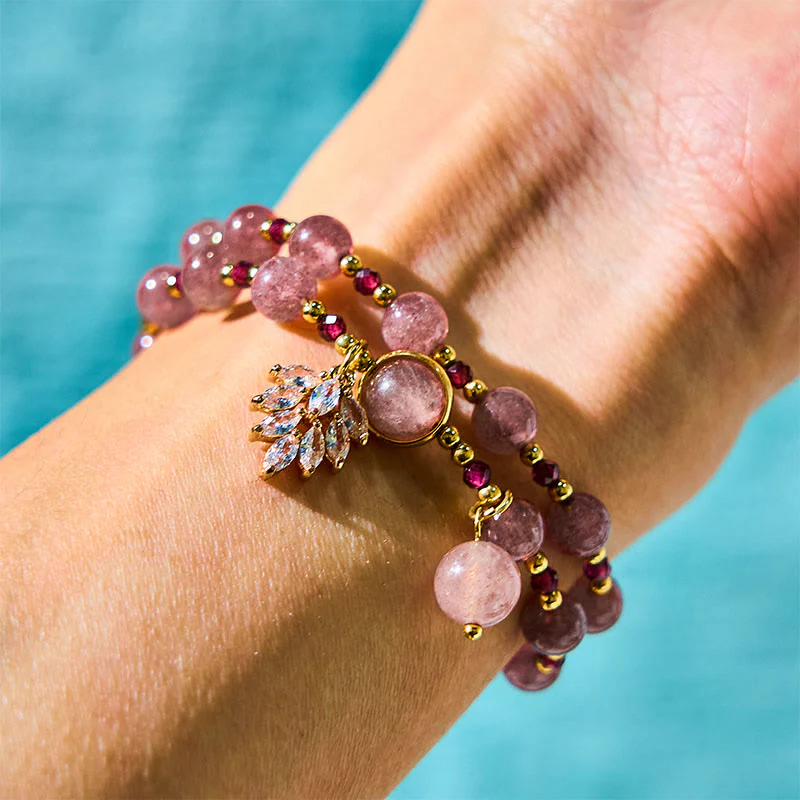 6mm Strawberry Quartz Double Wrap Love Healing Bracelet - Image 2