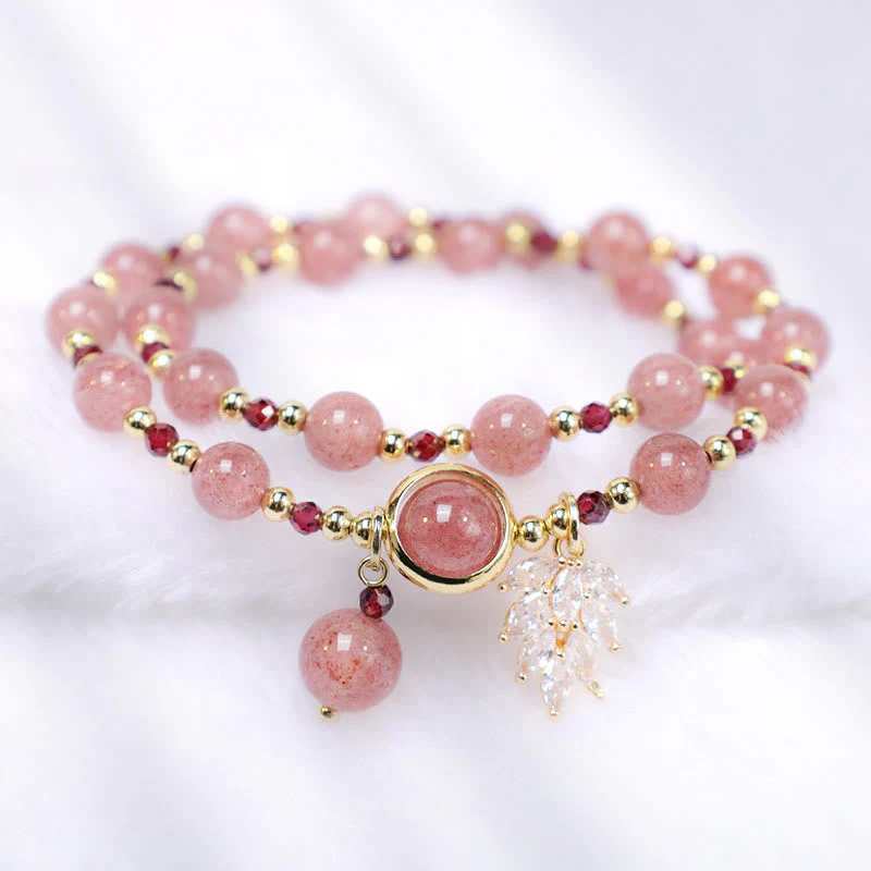6mm Strawberry Quartz Double Wrap Love Healing Bracelet - Image 5