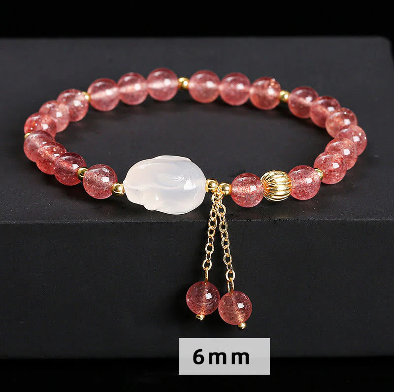 6mm Strawberry Quartz Rabbit Healing Bracelet for Women - Image 10