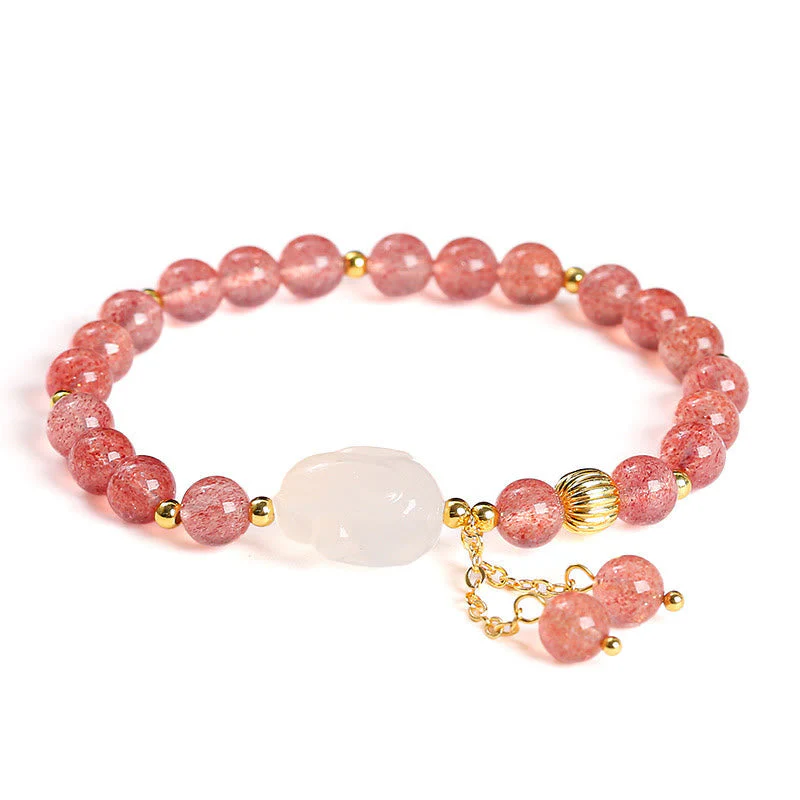 6mm Strawberry Quartz Rabbit Healing Bracelet for Women - Image 11