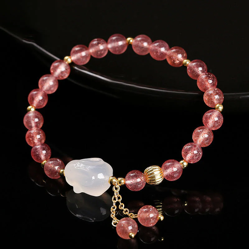 6mm Strawberry Quartz Rabbit Healing Bracelet for Women - Image 2