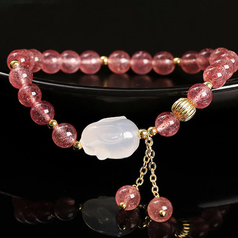 6mm Strawberry Quartz Rabbit Healing Bracelet for Women - Image 4
