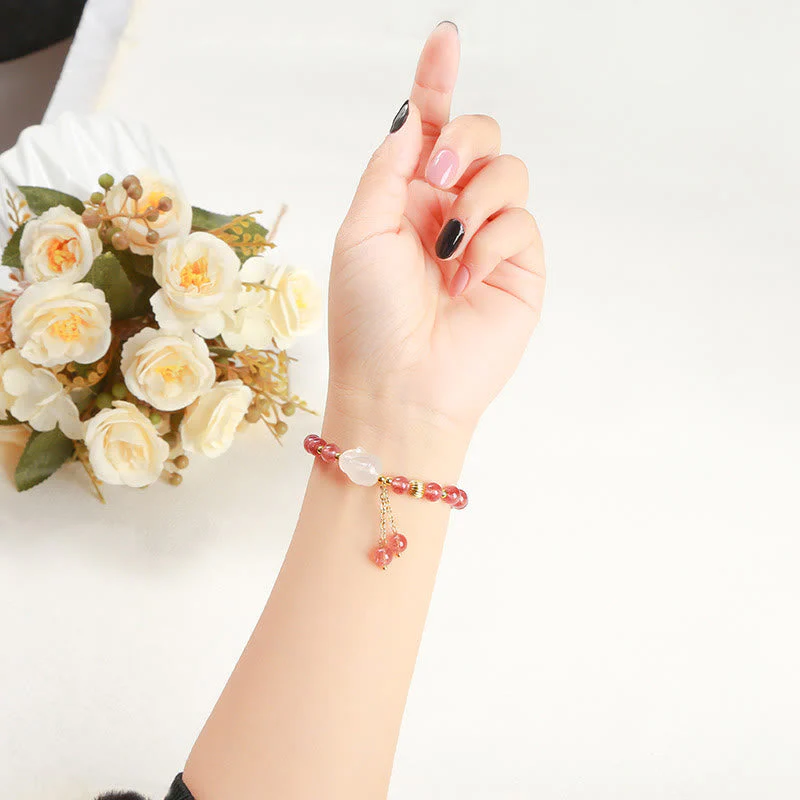 6mm Strawberry Quartz Rabbit Healing Bracelet for Women - Image 5