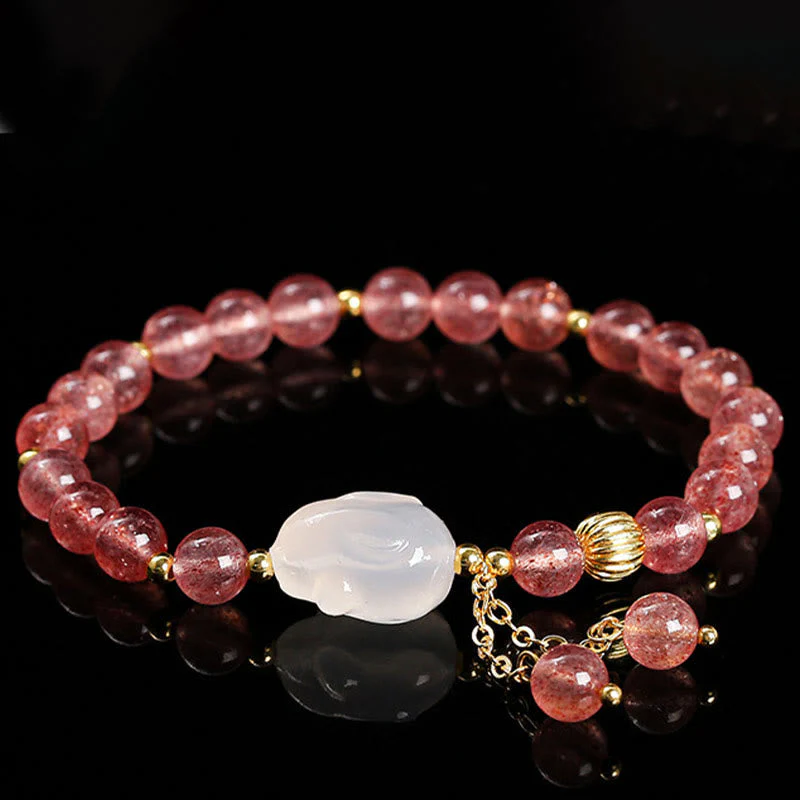 6mm Strawberry Quartz Rabbit Healing Bracelet for Women - Image 6