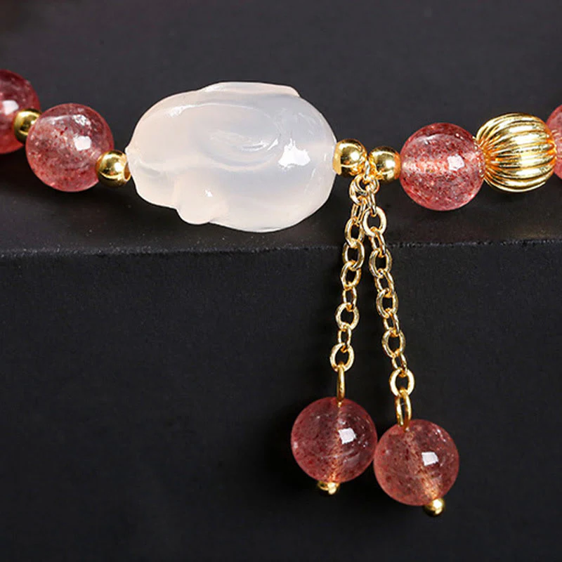 6mm Strawberry Quartz Rabbit Healing Bracelet for Women - Image 7