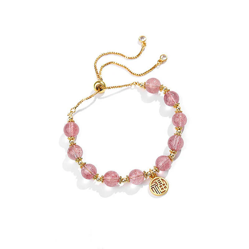 Strawberry Quartz Fu Character Spiritual Bracelet 15-18cm - Image 3