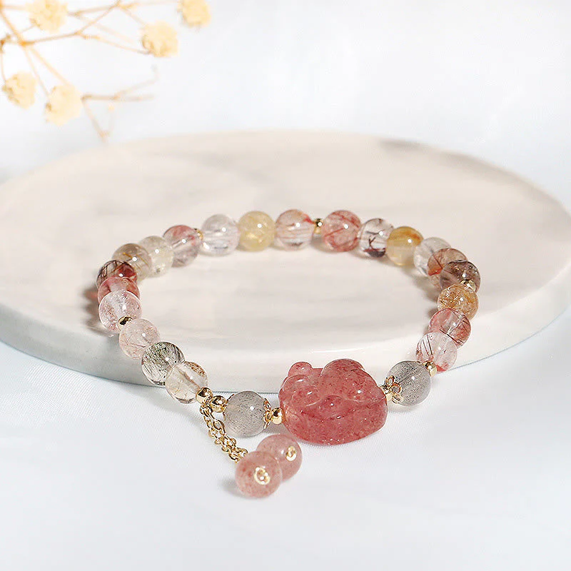 Strawberry Quartz Love Bracelet with Rutilated Quartz & Moonstone - Image 3