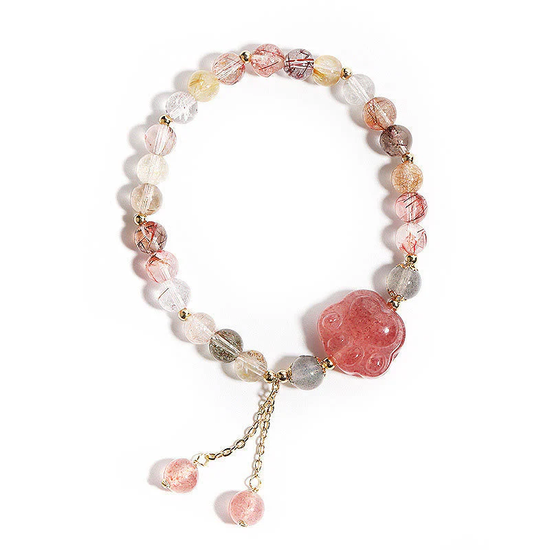 Strawberry Quartz Love Bracelet with Rutilated Quartz & Moonstone - Image 7