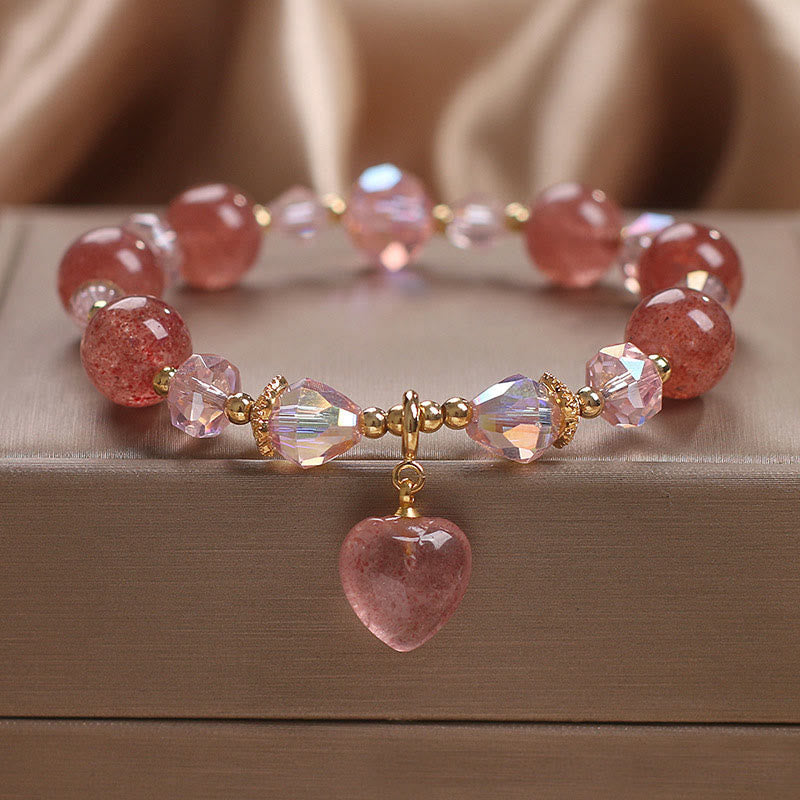 Strawberry Quartz Love Healing Bracelet Heart Design - Image 3
