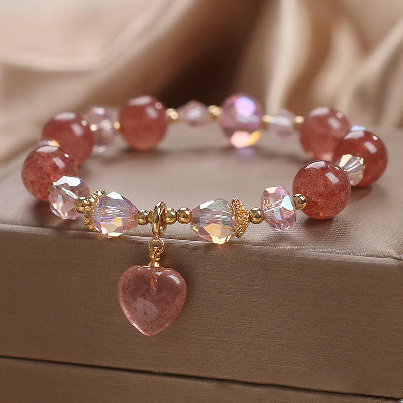 Strawberry Quartz Love Healing Bracelet Heart Design - Image 4