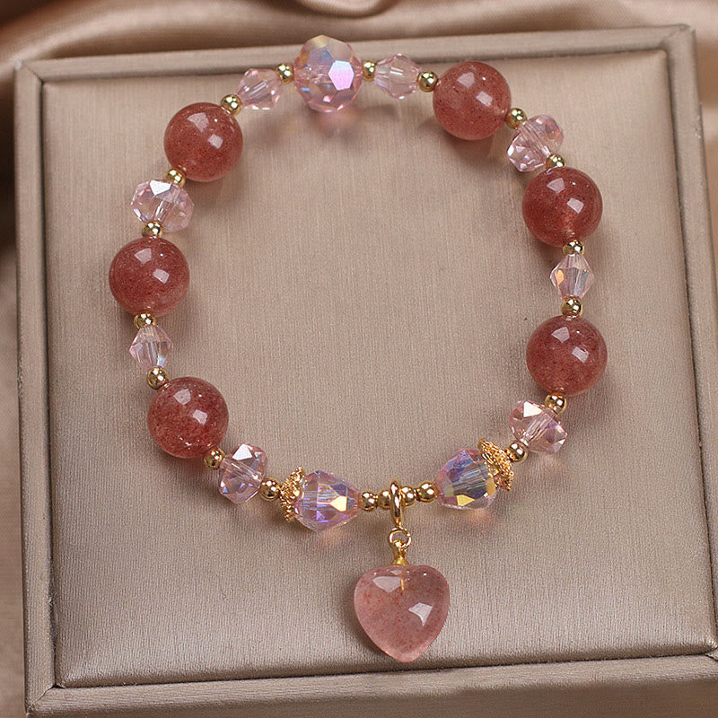 Strawberry Quartz Love Healing Bracelet Heart Design - Image 5