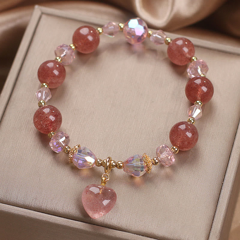 Strawberry Quartz Love Healing Bracelet Heart Design - Image 6