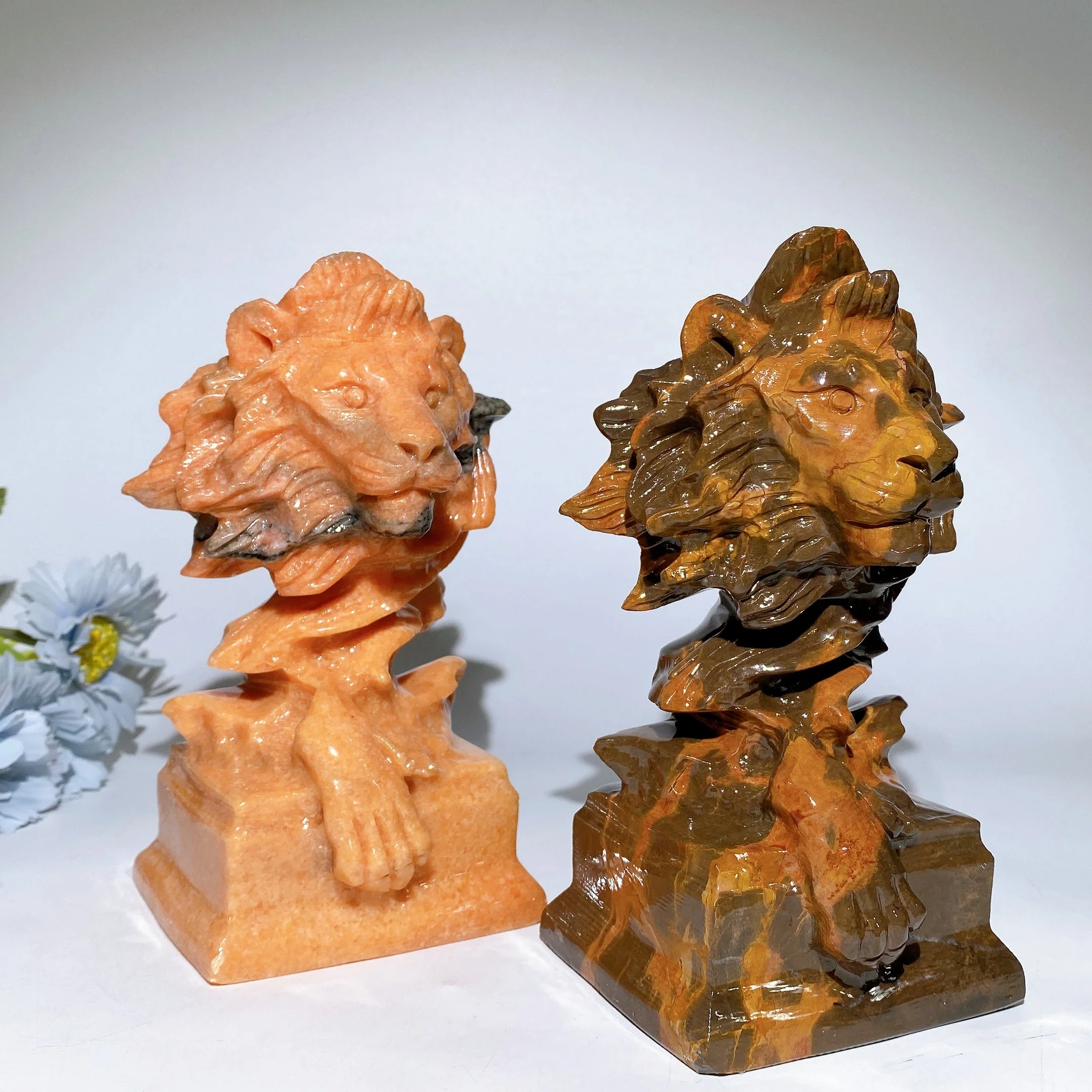 7.0 Inch Sunstone & Jade Lion Head Crystal Figurines - Image 3