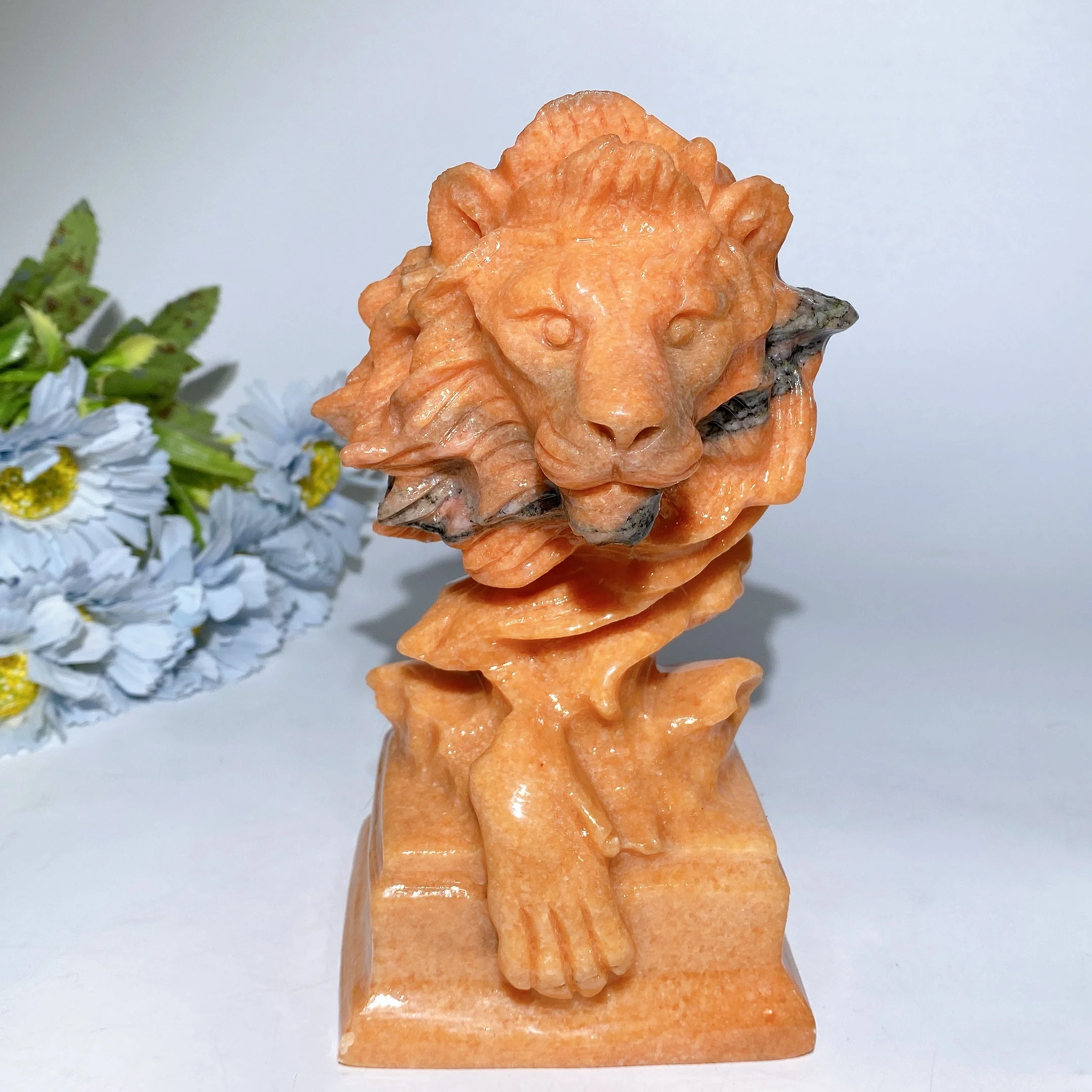 7.0 Inch Sunstone & Jade Lion Head Crystal Figurines - Image 5