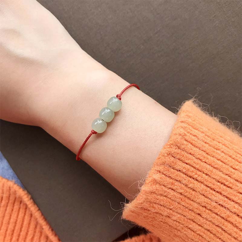 Three Beads Jade Luck String Weave Bracelet - Image 2