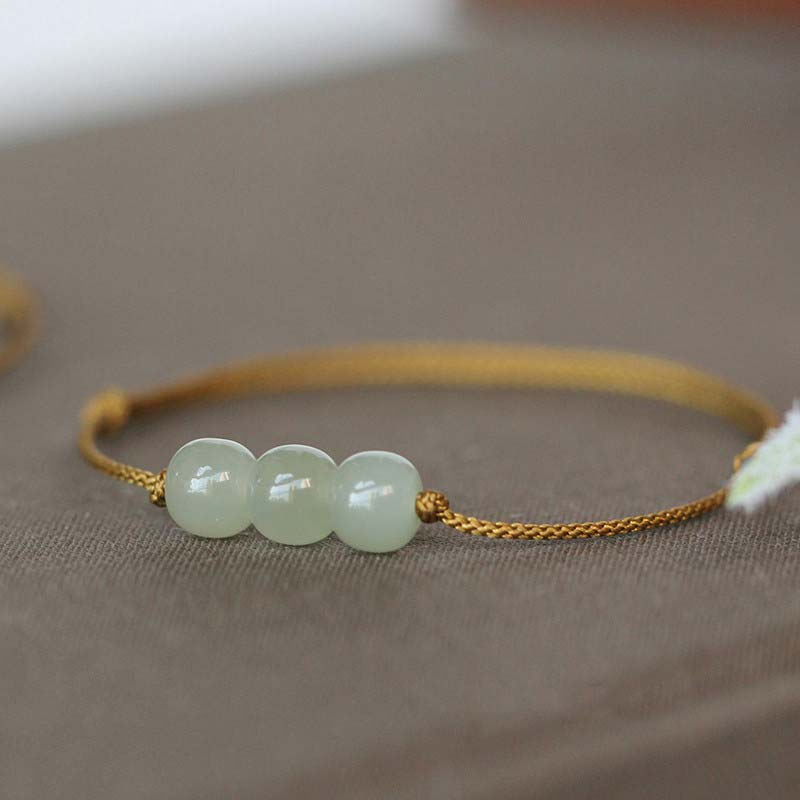 Three Beads Jade Luck String Weave Bracelet - Image 4