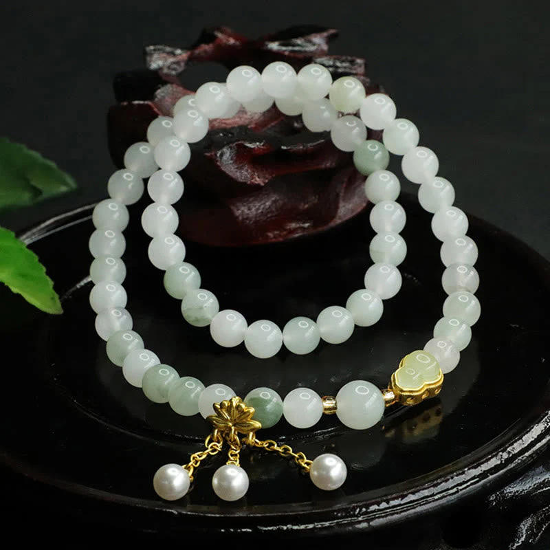 6mm Tianshan Jade Lotus Prosperity Bracelet for Women - Image 2