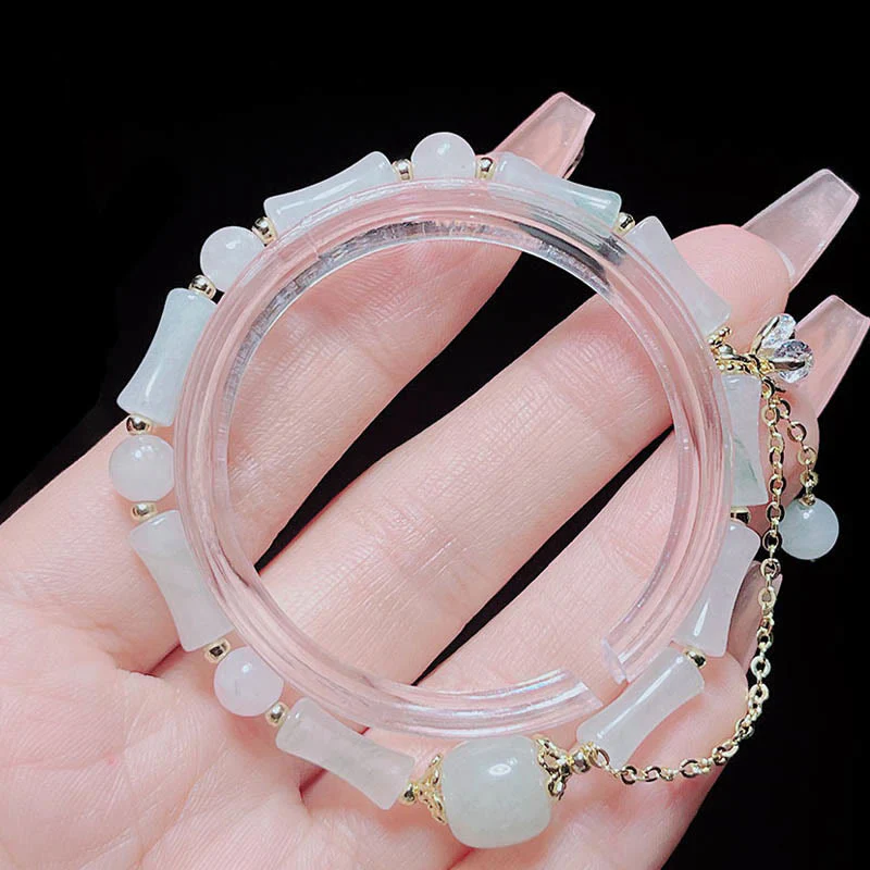 Tianshan White Jade Luck Blessing Bamboo Bracelet - Image 12