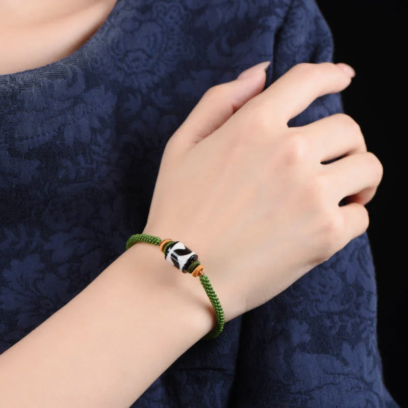 Unisex Tibetan Dzi Bead Protection Bracelet Green Rope - Image 10