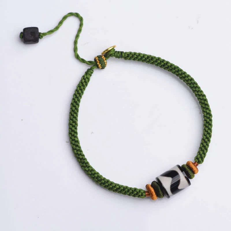 Unisex Tibetan Dzi Bead Protection Bracelet Green Rope - Image 9