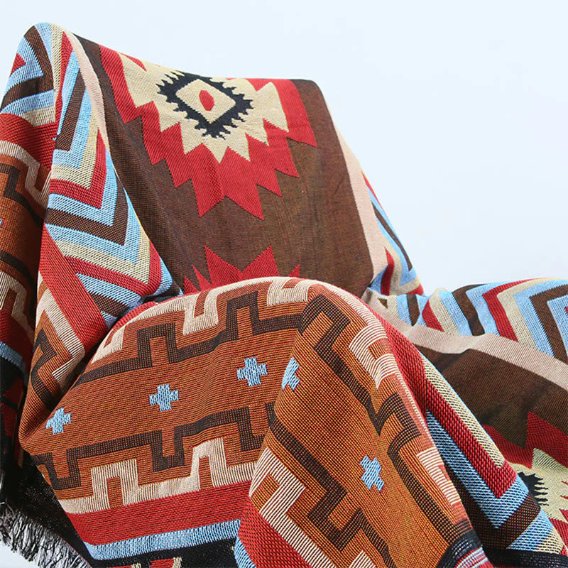 Hand-Dyed Tibetan Geometric Blanket | Zen Decor Comfort - Image 3