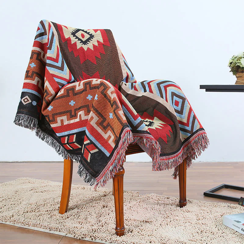 Hand-Dyed Tibetan Geometric Blanket | Zen Decor Comfort - Image 4