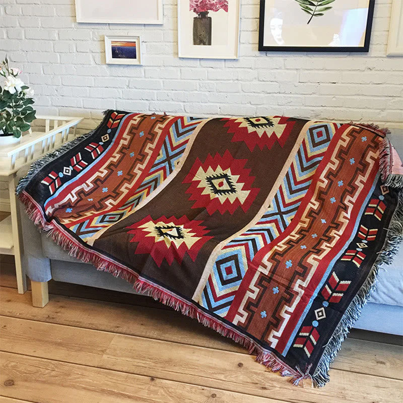 Hand-Dyed Tibetan Geometric Blanket | Zen Decor Comfort - Image 9