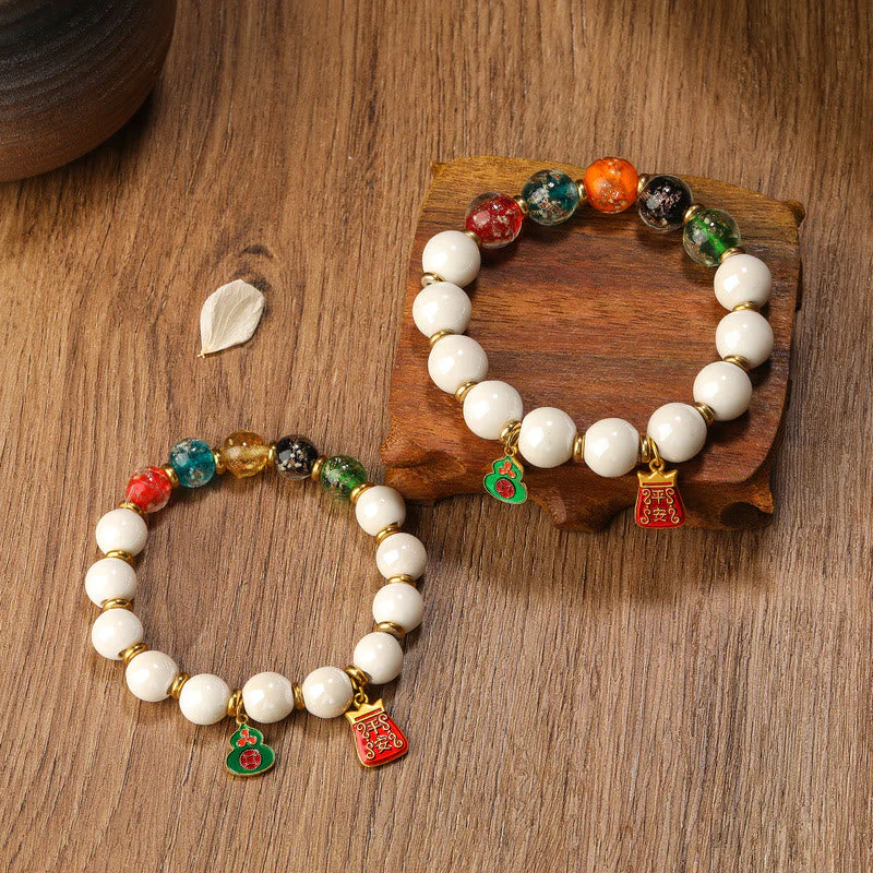 8mm Tibetan Incense Ash Porcelain & Liuli Glass Spiritual Bracelet - Image 2