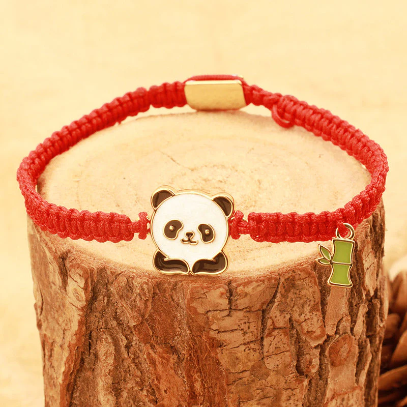 Tibetan Handmade Panda Bamboo Red String Bracelet - Image 3