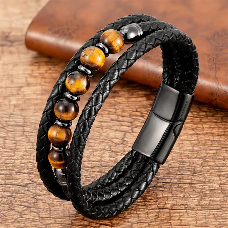 8mm Tiger Eye Bead Positive Leather Balance Bracelet - Image 10