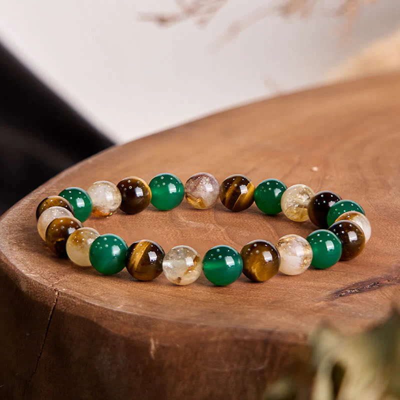 8mm Tiger Eye Green Agate Citrine Protection Bracelet