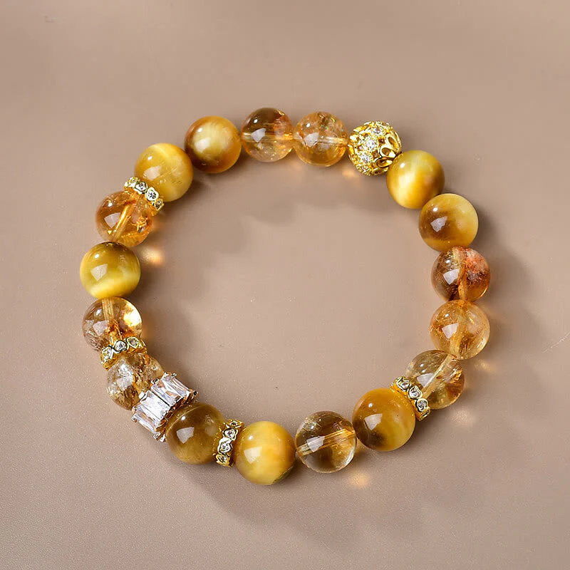 10mm Tiger Eye Citrine Bracelet for Women Strength & Courage